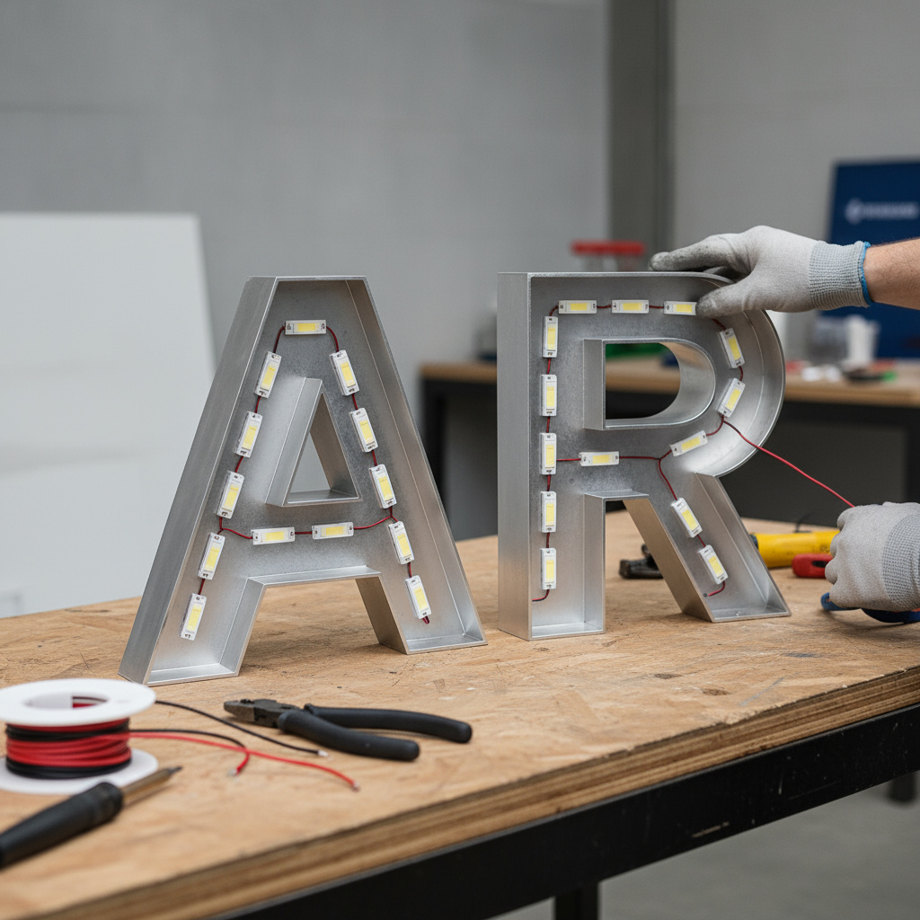 LED Channel Letters werden montiert